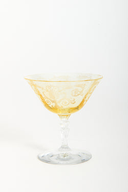 1930s Etched Topaz Low Waterfall Stem Cocktail Glass