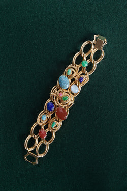 1950's Multicolor Cabochon Stone & Snake Bracelet