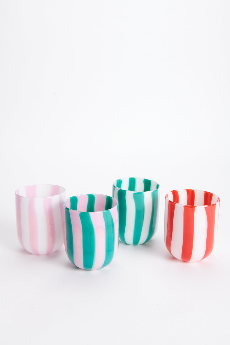 Pink Candy Striped Murano Glass Tumbler