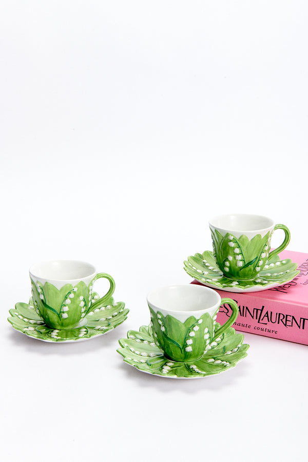 Lily of the Valley Ceramic Tea Cup & Saucer Set of Three