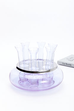 1970s Lavender Vodka Shot Glass Set and Bowl