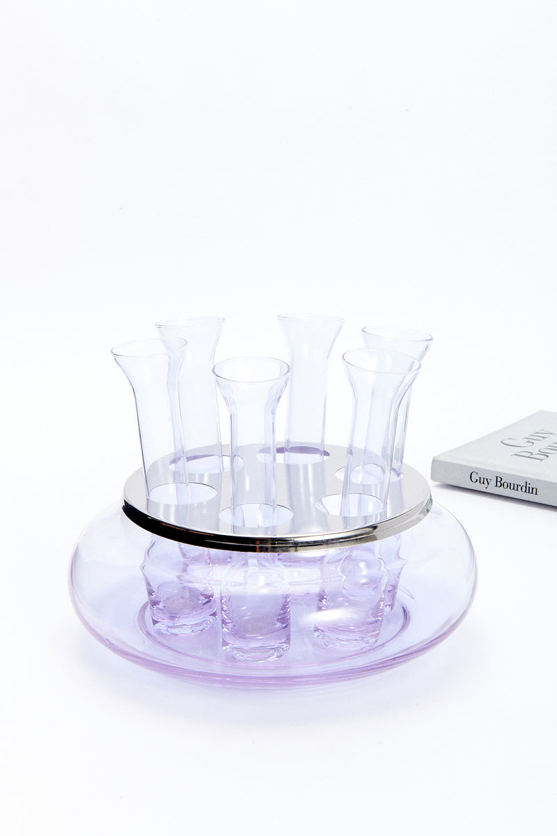1970s Lavender Vodka Shot Glass Set and Bowl