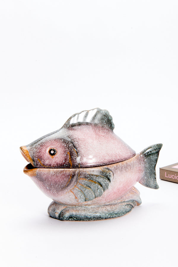 Italian Hand Painted Ceramic Fish Gravy Boat with Spoon