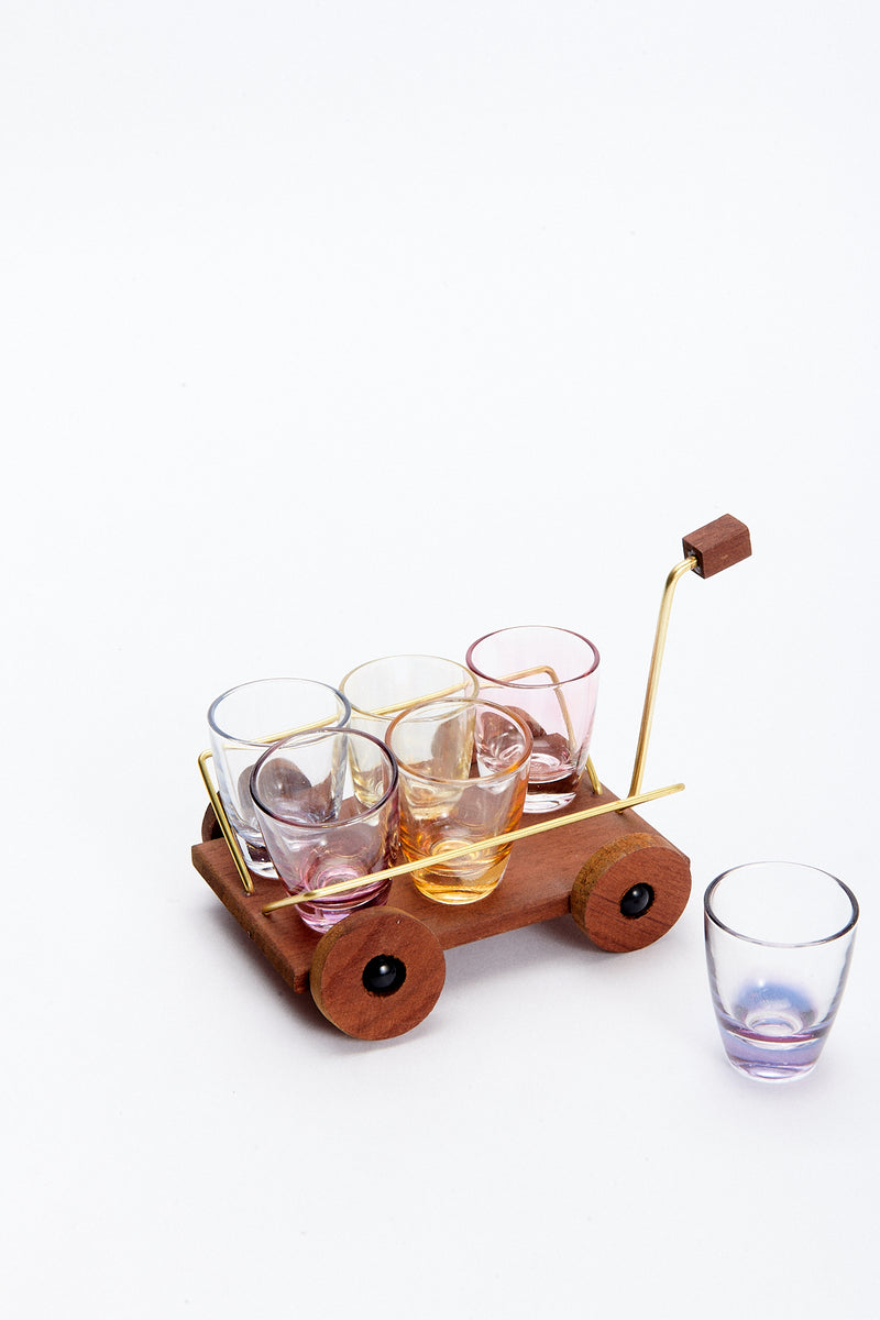 1950s Trolley Cart Shot Glass Set