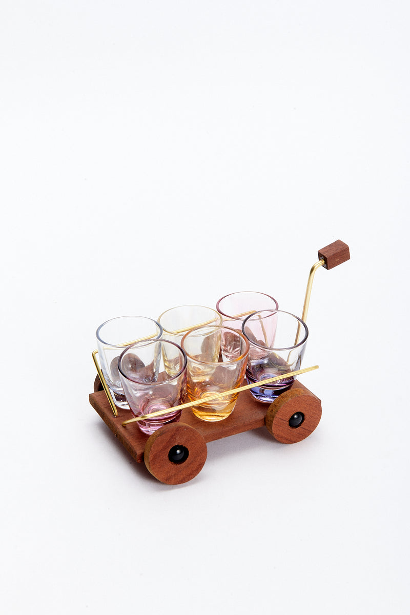 1950s Trolley Cart Shot Glass Set