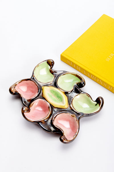 1950s French Pink & Green Leaf Oyster Plate