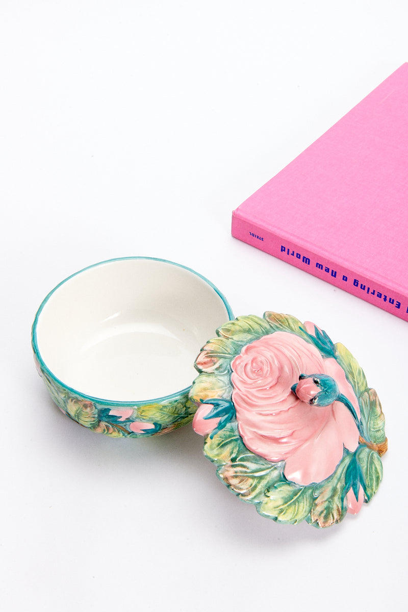 Italian Hand Painted Rose Covered Bowl
