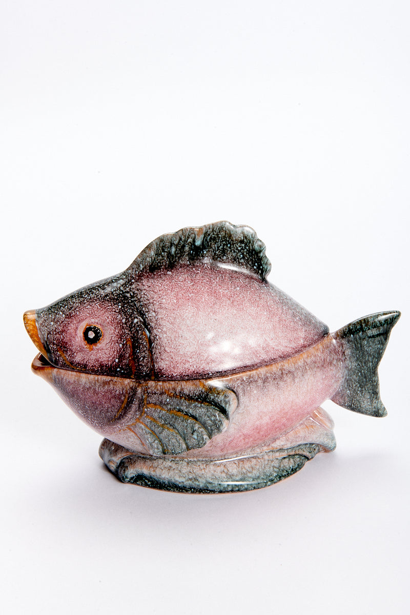 Italian Hand Painted Ceramic Fish Gravy Boat with Spoon