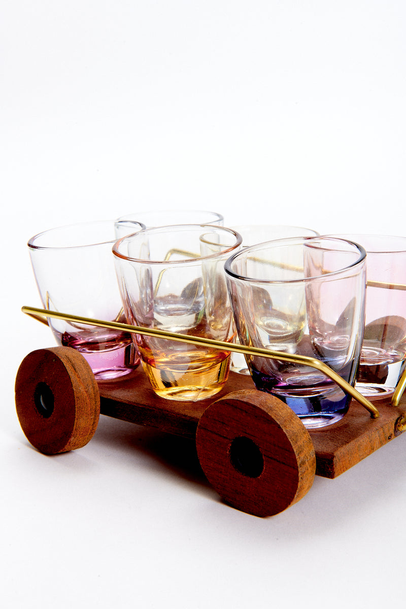 1950s Trolley Cart Shot Glass Set
