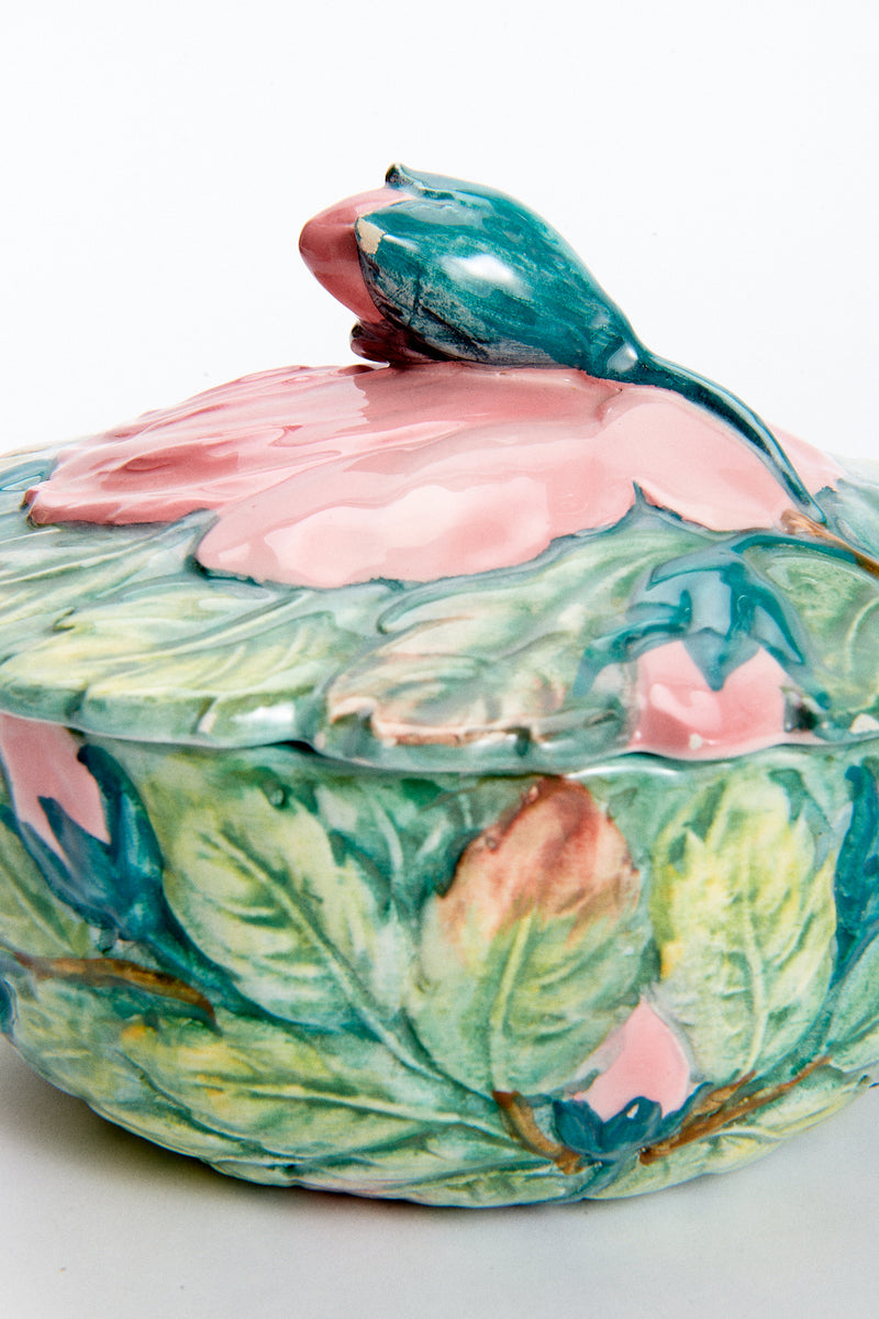 Italian Hand Painted Rose Covered Bowl