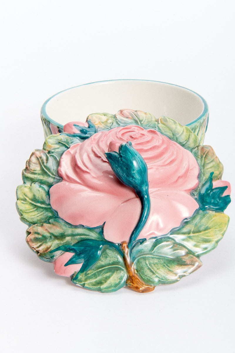 Italian Hand Painted Rose Covered Bowl