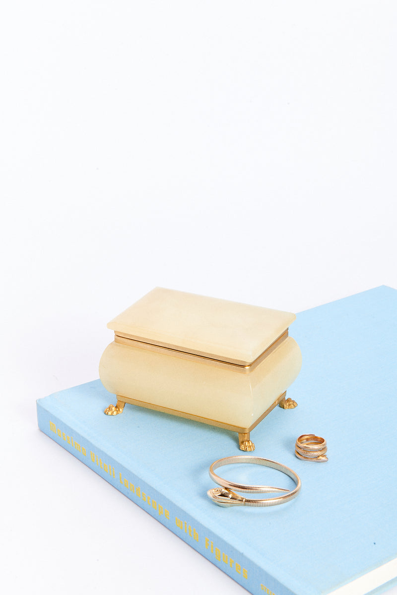 Italian Buttercream Alabaster Jewelry Box with Brass Feet