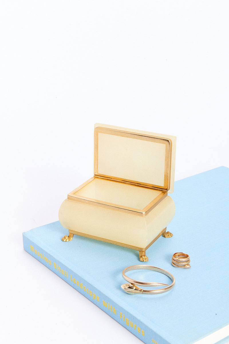 Italian Buttercream Alabaster Jewelry Box with Brass Feet