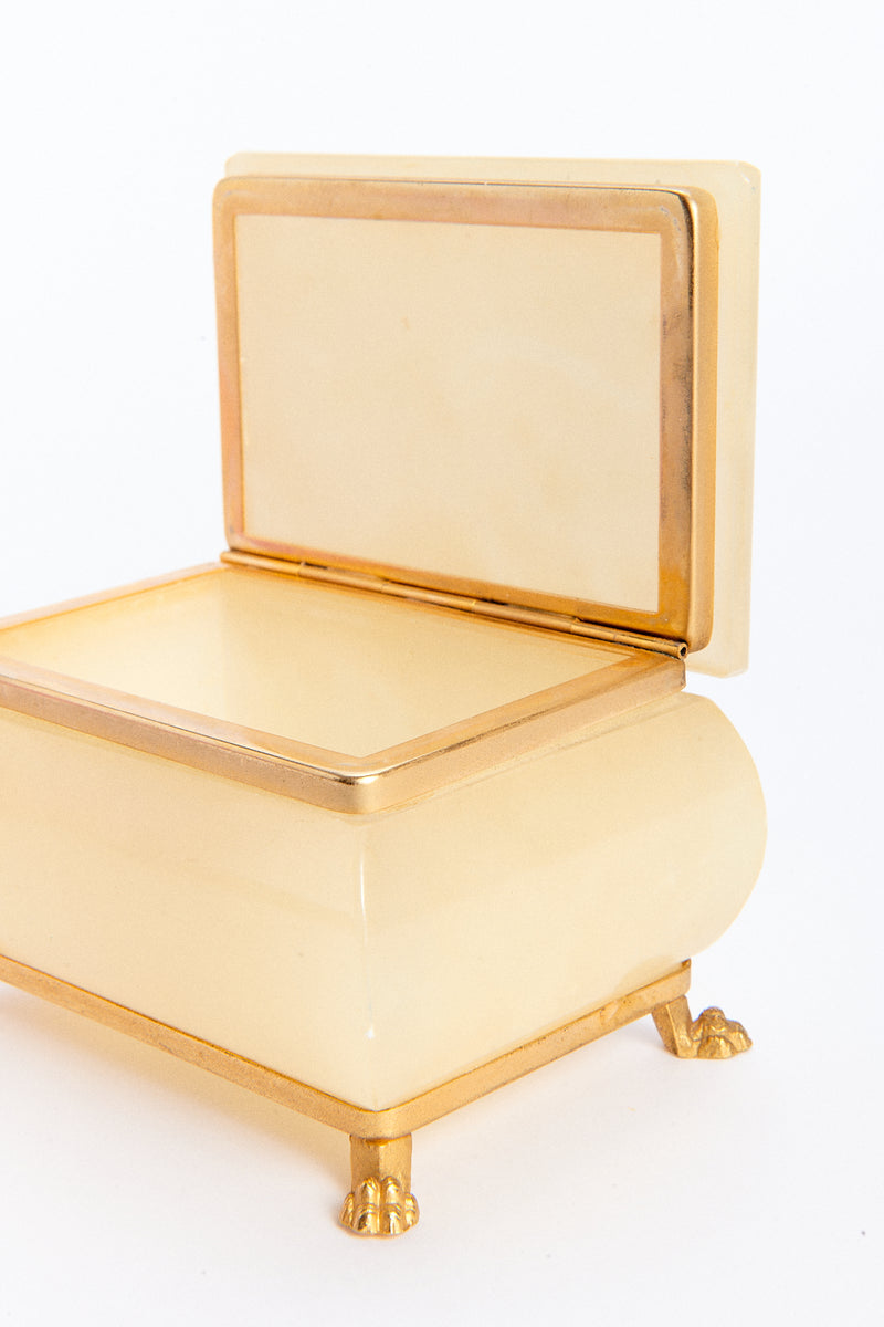 Italian Buttercream Alabaster Jewelry Box with Brass Feet