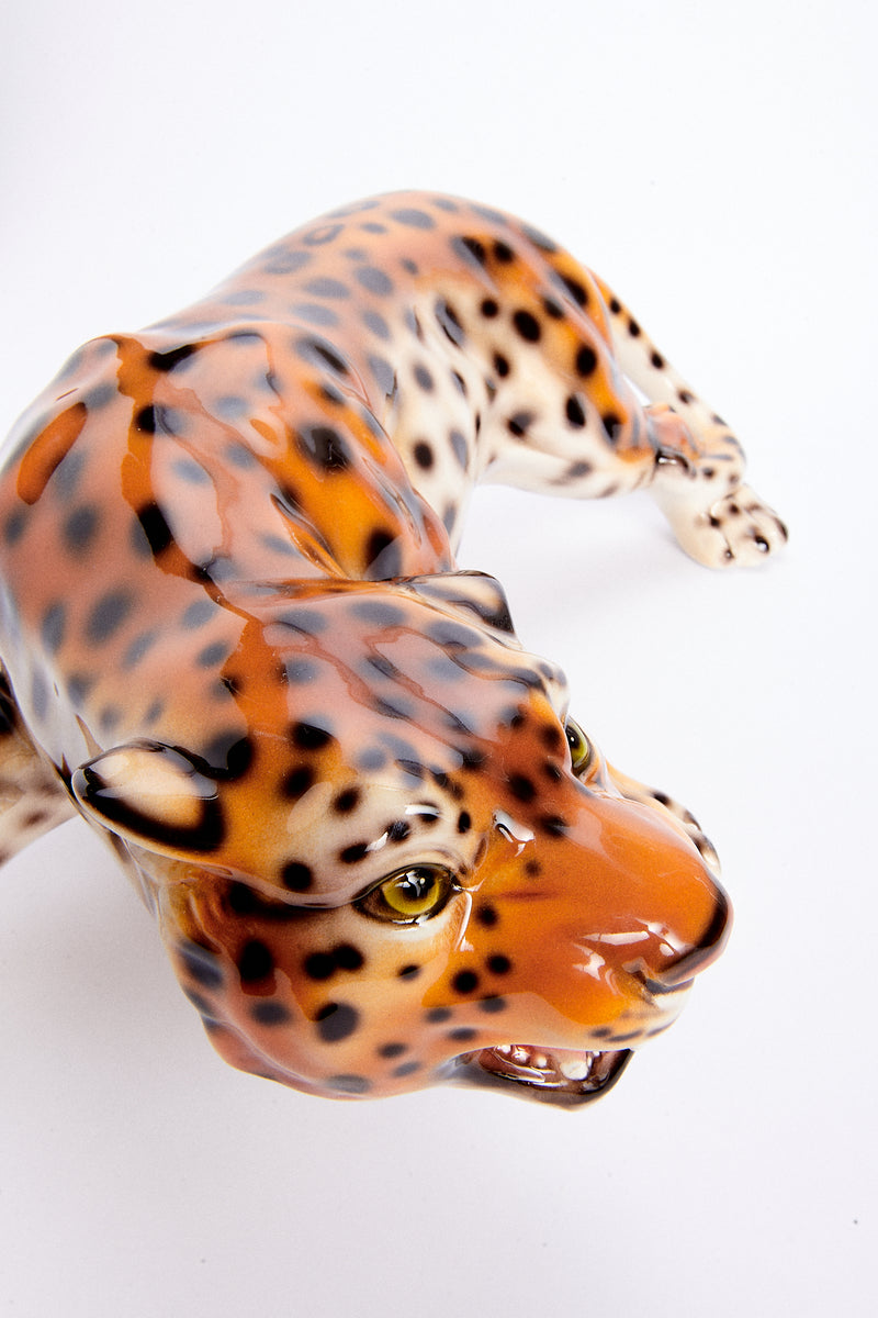 Italian Ceramic Crouching Leopard