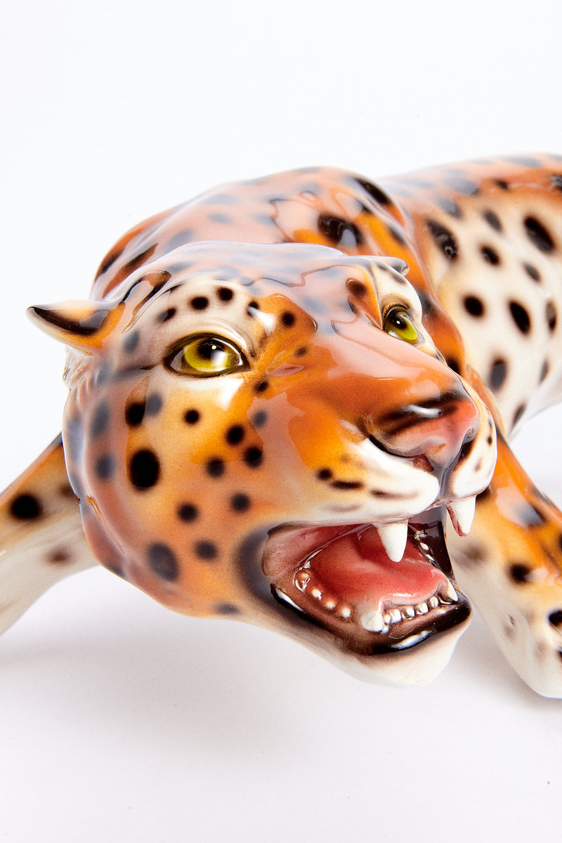 Italian Ceramic Crouching Leopard