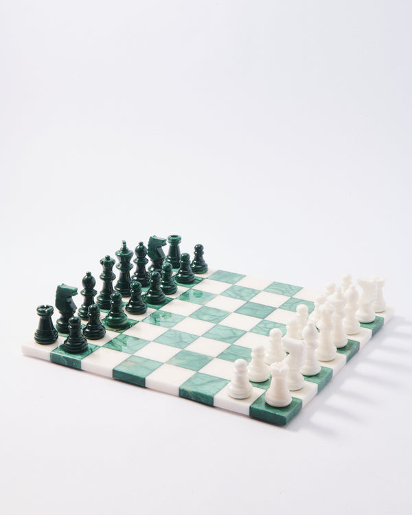 Forest Green/White Large Italian Alabaster Chess Set