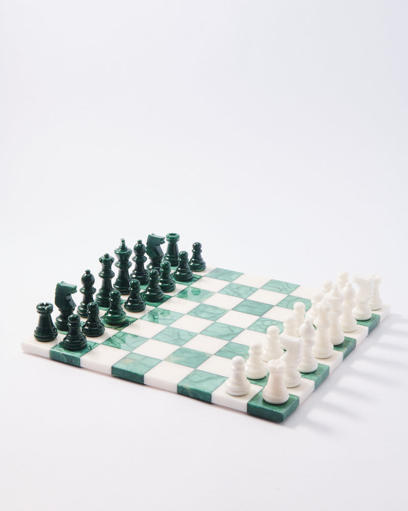 Forest Green/White Large Italian Alabaster Chess Set