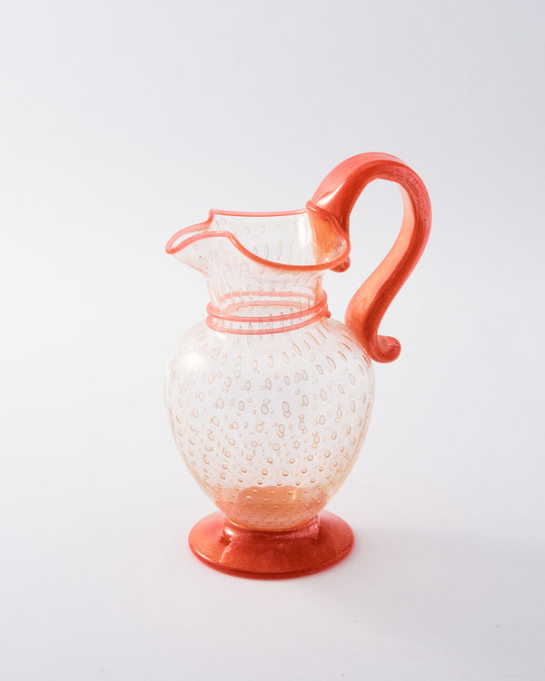 1980s Murano Flame Orange & Gold Bullicante Pitcher