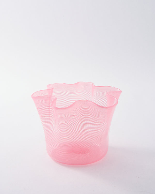 1970s Pale Pink Murano Filigrana Vase