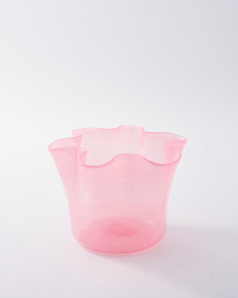 1970s Pale Pink Murano Filigrana Vase
