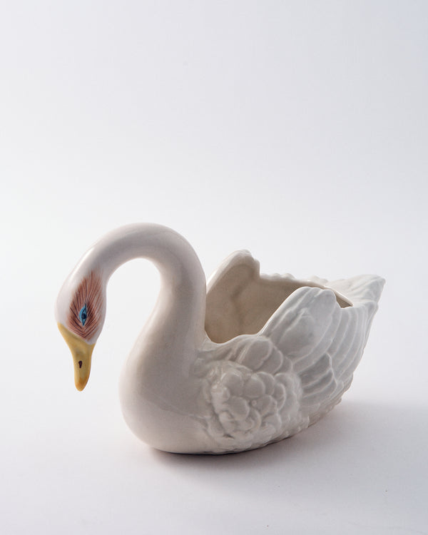 Italian Hand Painted Ceramic Swan Bowl