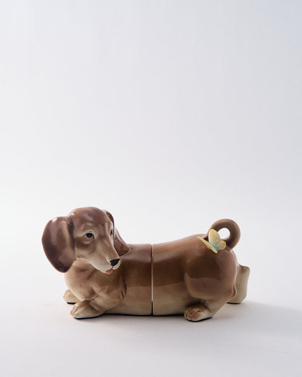 1980s Hand Painted Ceramic Dachshund Book End Set