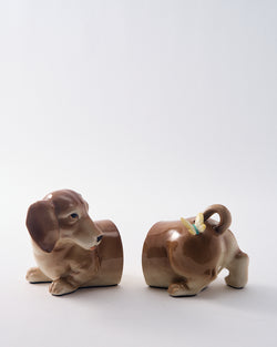 1980s Hand Painted Ceramic Dachshund Book End Set