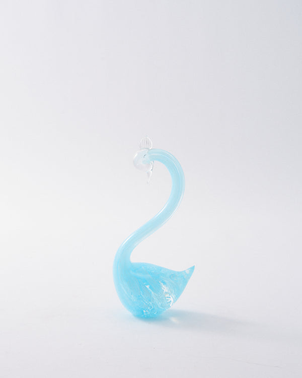 1980s Murano Pale Blue Latticino Swan
