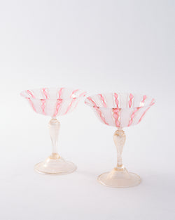 1950s Murano Pink & White Latticino Coupe Set of Two