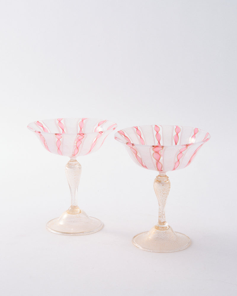 1950s Murano Pink & White Latticino Coupe Set of Two