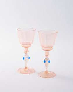Pink & Blue Venetian Goblet Set of Two