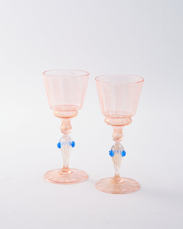 Pink & Blue Venetian Goblet Set of Two