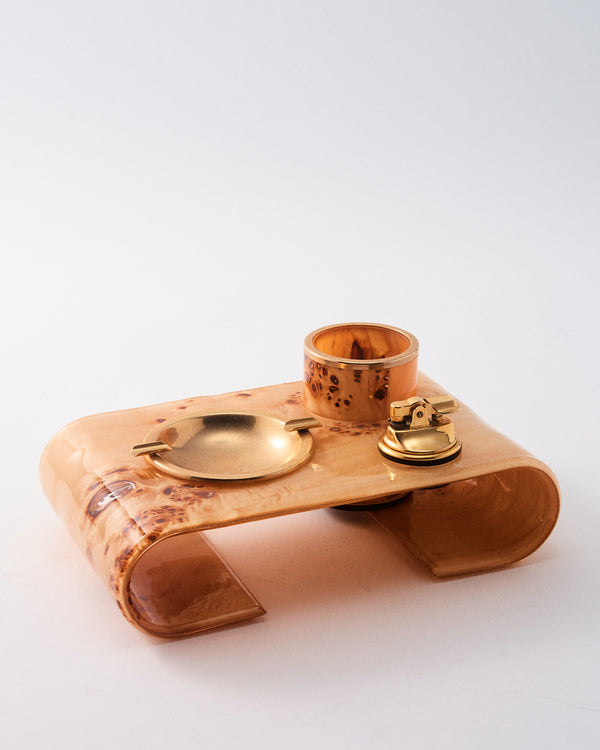 1970s Italian Burl Wood Lucite Entertaining Set