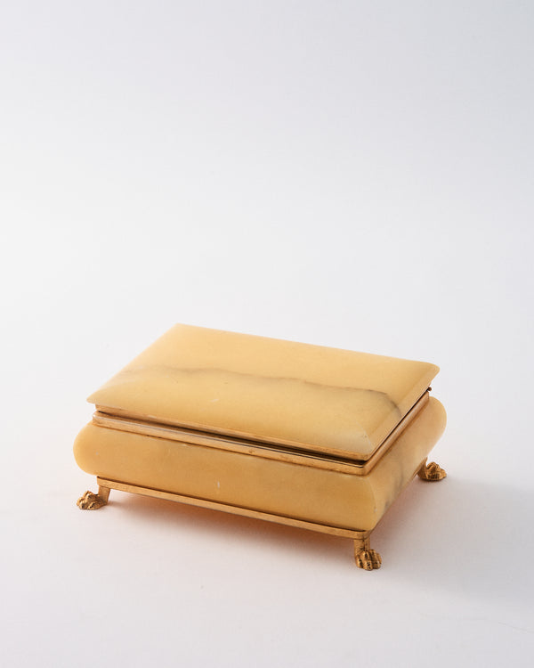 1950s Italian Alabaster Butter Cream Jewelry Box