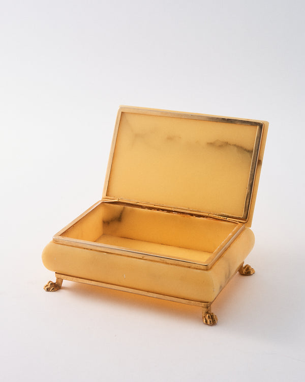 1950s Italian Alabaster Butter Cream Jewelry Box