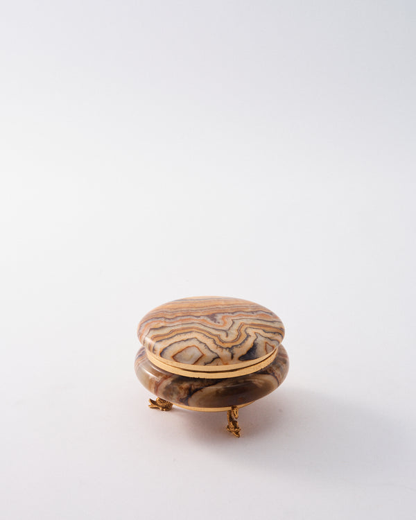 1960s Italian Camel Onyx Round Jewelry Box