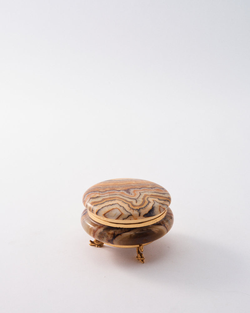 1960s Italian Camel Onyx Round Jewelry Box