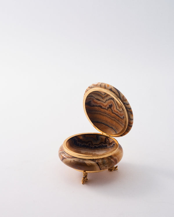 1960s Italian Camel Onyx Round Jewelry Box