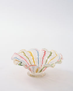 1960s Murano Twisted Pastel Ribbons/White Latticino Dish Medium Size