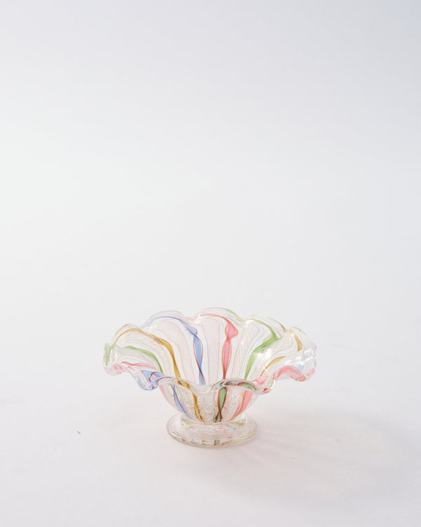 1960s Murano Pastel Ribbon/White Latticino Small Dish