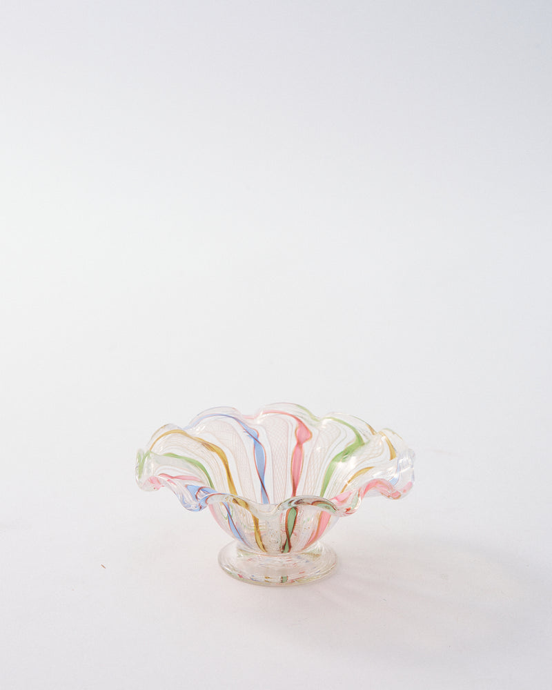 1960s Murano Pastel Ribbon/White Latticino Small Dish
