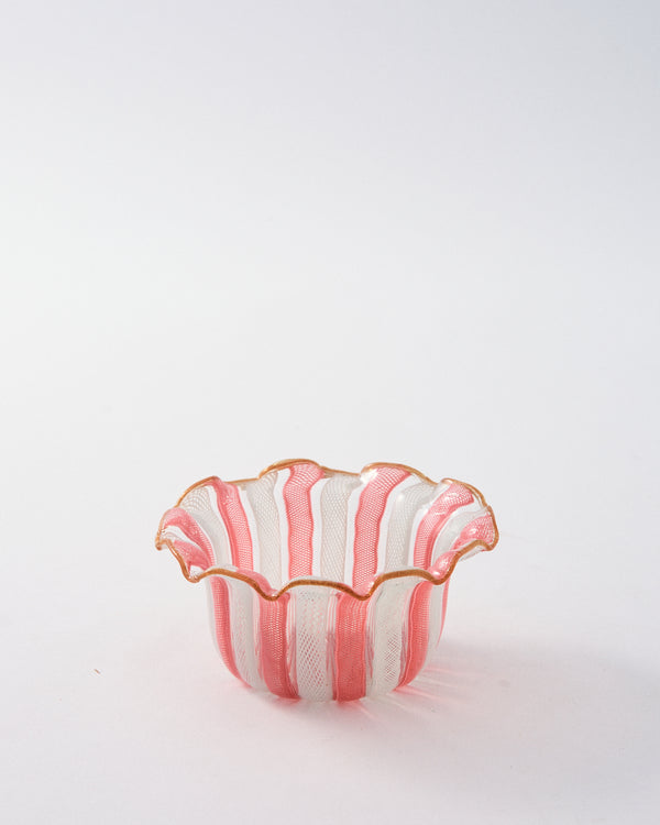 Early 20th Century Murano Latticino Ruffle Bowl - Pink