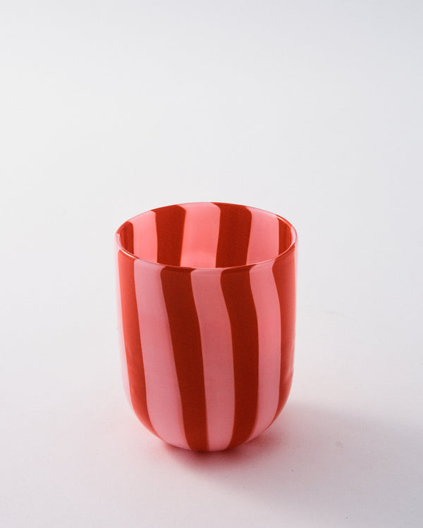 Red & Pink Candy Murano Glass Striped Tumbler