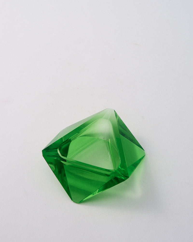 1970s Italian Faceted Crystal Apple Green Ashtray