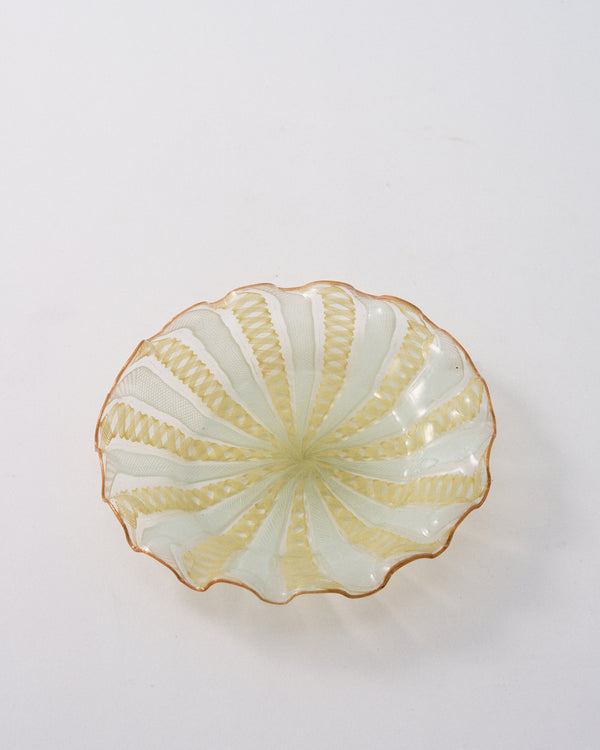 Early 20th Century Murano Latticino Ruffle Saucer - Yellow