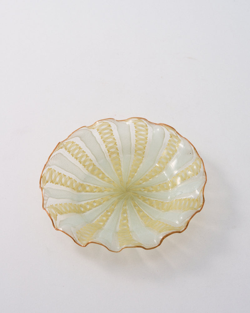 Early 20th Century Murano Latticino Ruffle Saucer - Yellow