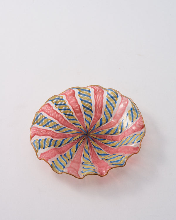 Early 20th Century Murano Latticino Ruffle Saucer - Pink, Blue, & Yellow