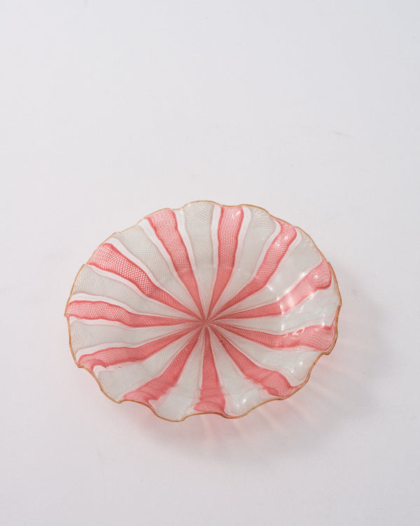 Early 20th Century Murano Latticino Ruffle Saucer - Pink