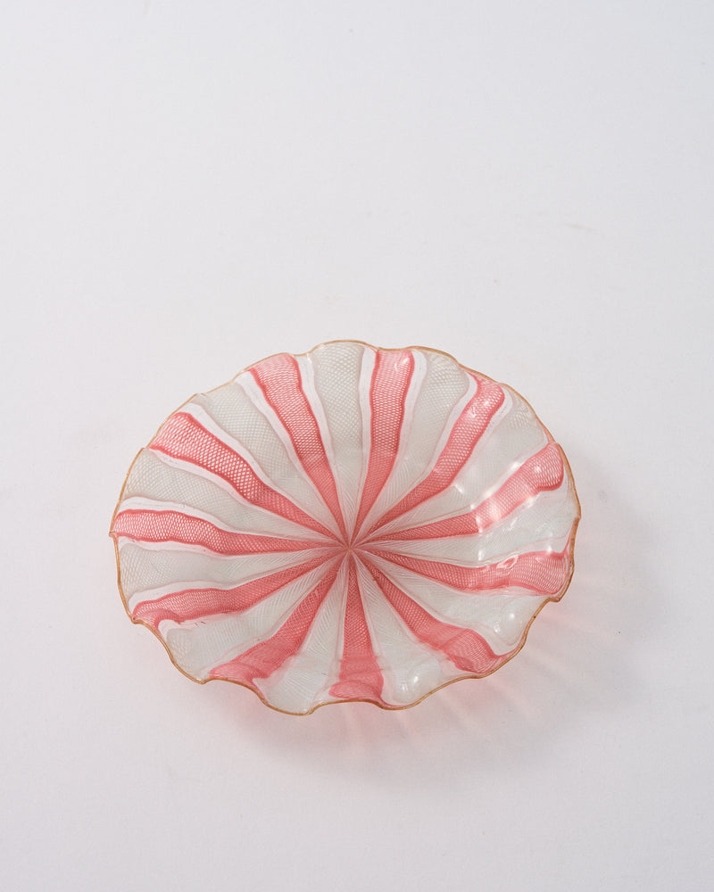 Early 20th Century Murano Latticino Ruffle Saucer - Pink